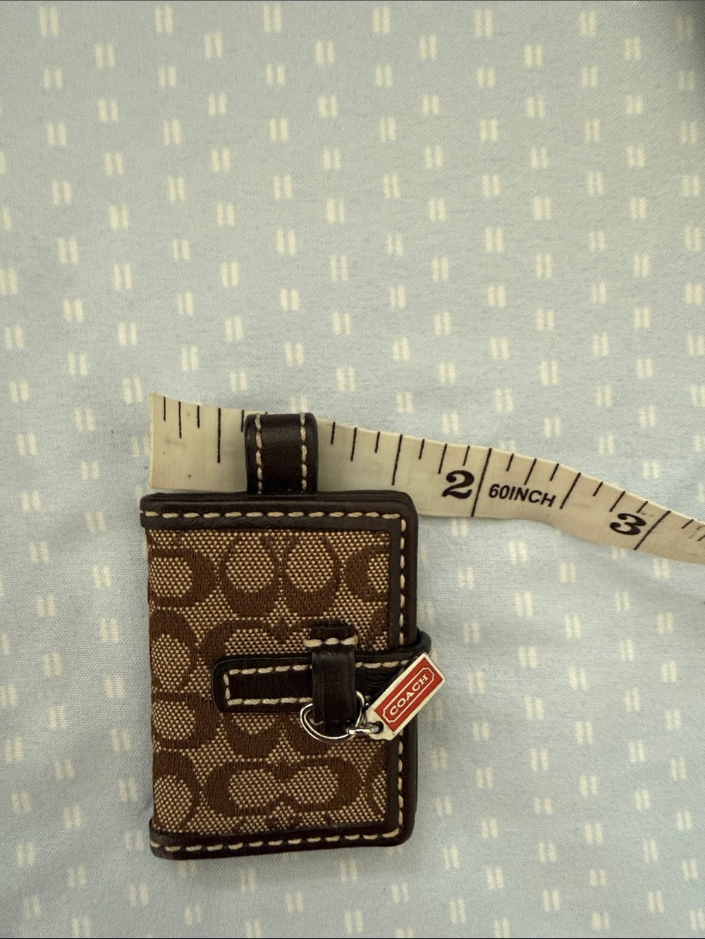 Coach Brown and Dark Brown Signature Canvas Card & Key Holder with Red Charm - Picture 5 of 5